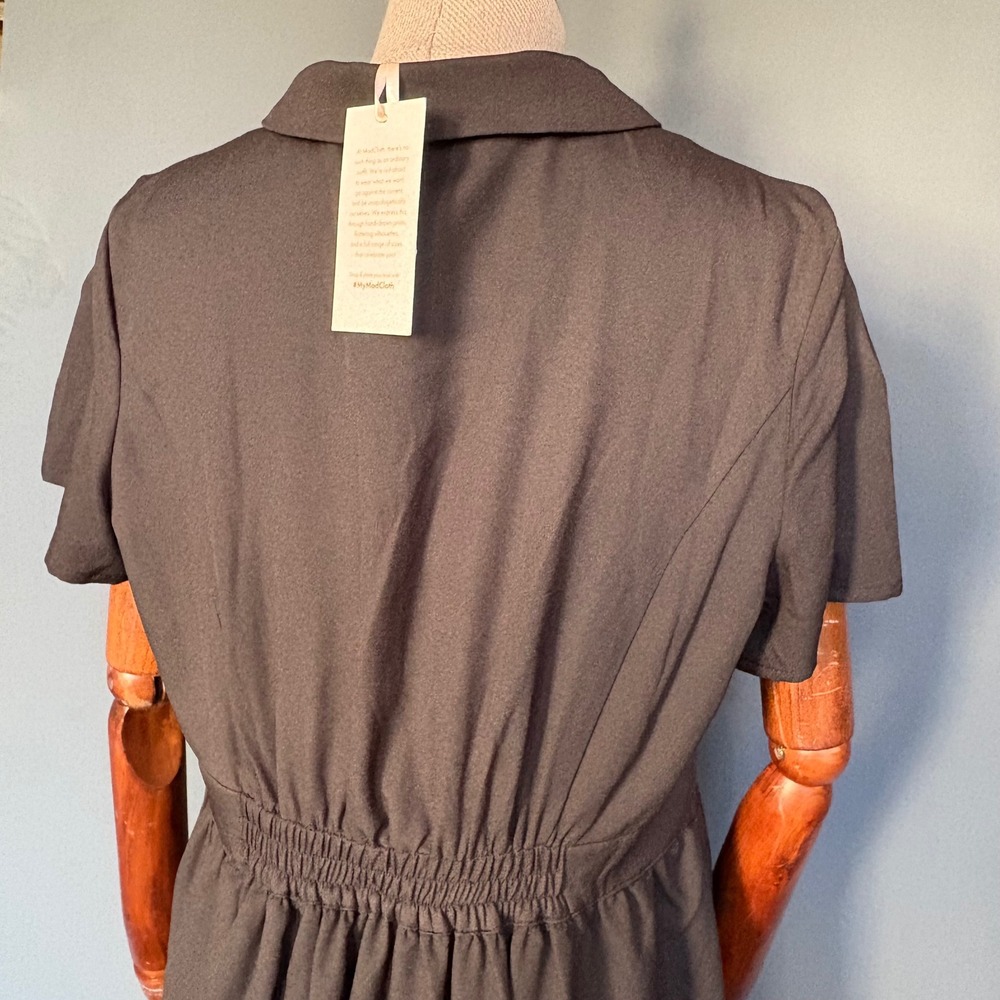 Modcloth Black Collared Fit-and-Flare Midi Dress - Picture 5 of 12